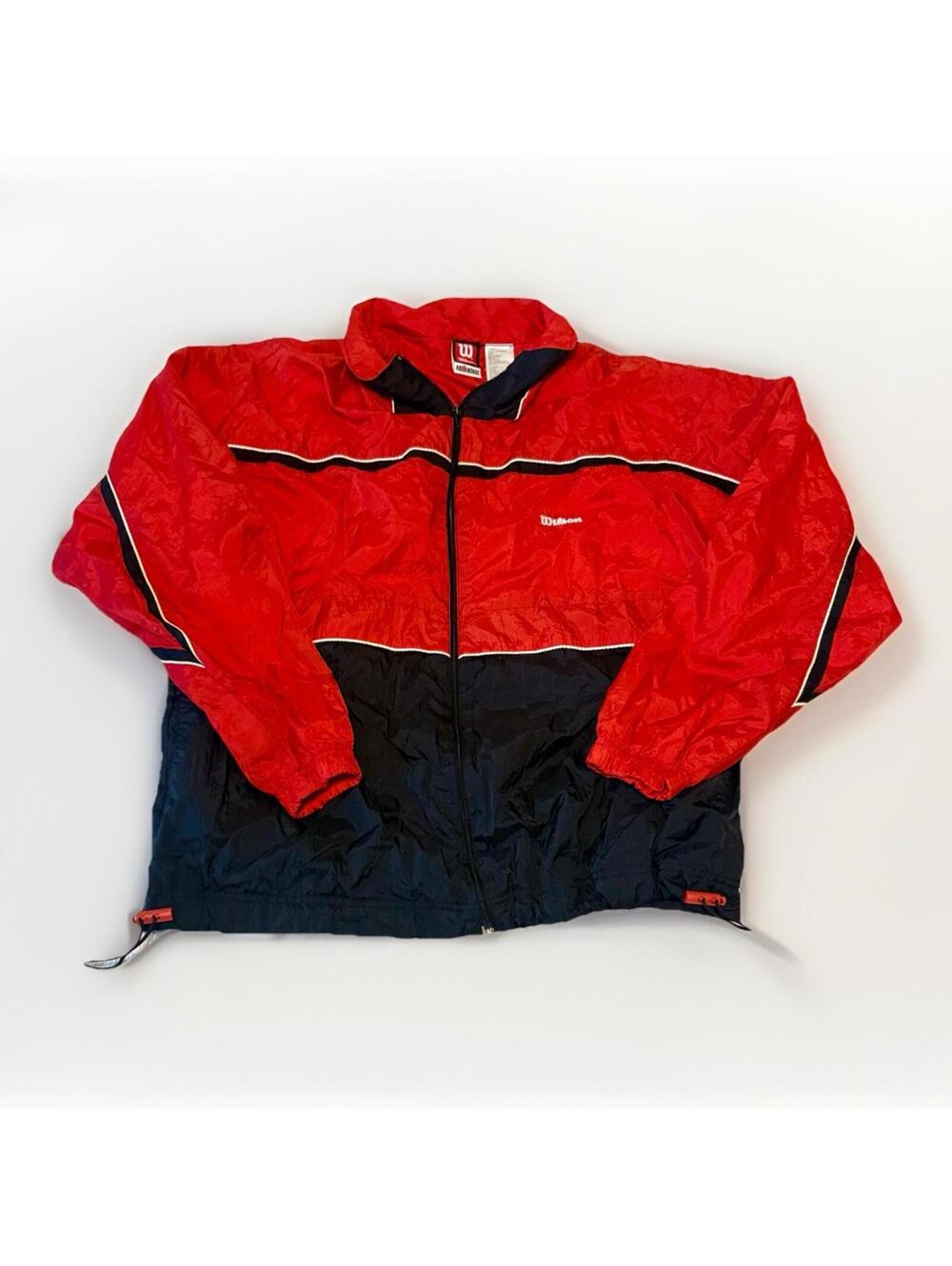 Wilson Windbreaker Jacket Large Red Black Mens Vintage 90s Advantage Zip‎ Up